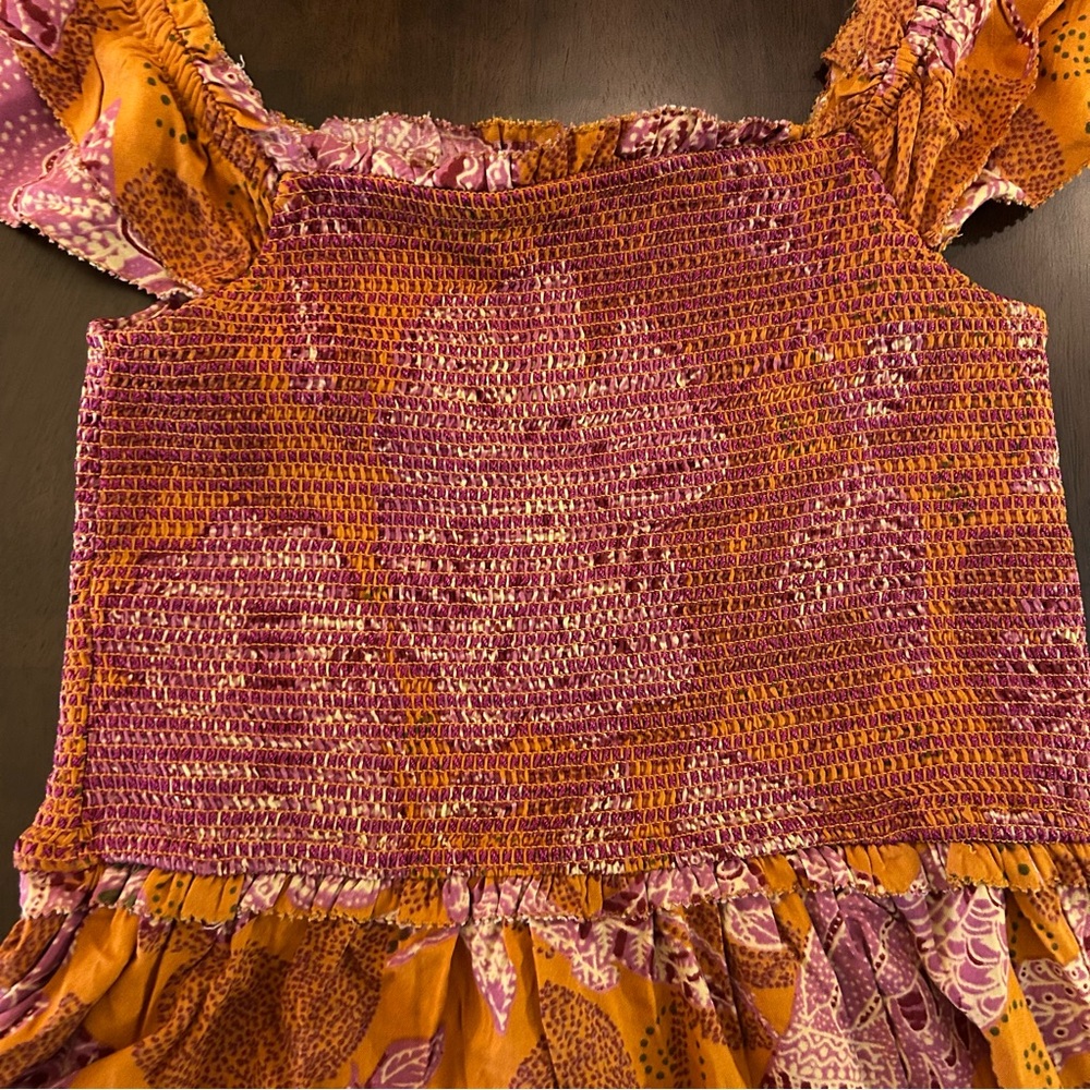 House of Harlow 1960 smocked off the shoulder boho orange pink print top Size S - Picture 3 of 13